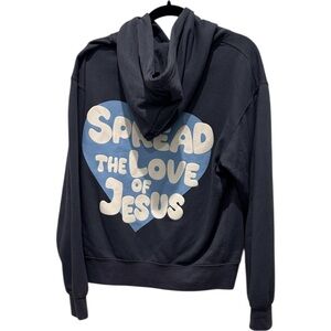 Reflex Blue Spread the Love of Jesus Hoodie with White Heart Accents Size Large